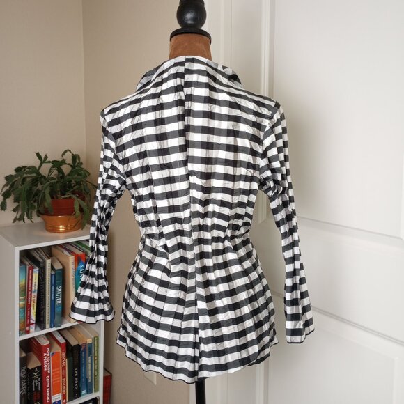 Black & White Gingham Tailored Designer Button Up Blouse Beluva by Firuze USA - Picture 6 of 6